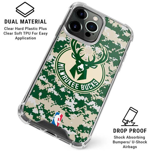 NBA Milwaukee Bucks Camo Digi iPhone 16 Pro Clear Case